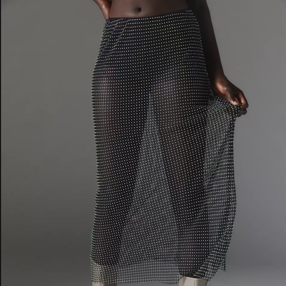Silence + Noise Sheer Black Diamante Fishnet Maxi Skirt womens L - Picture 2 of 5